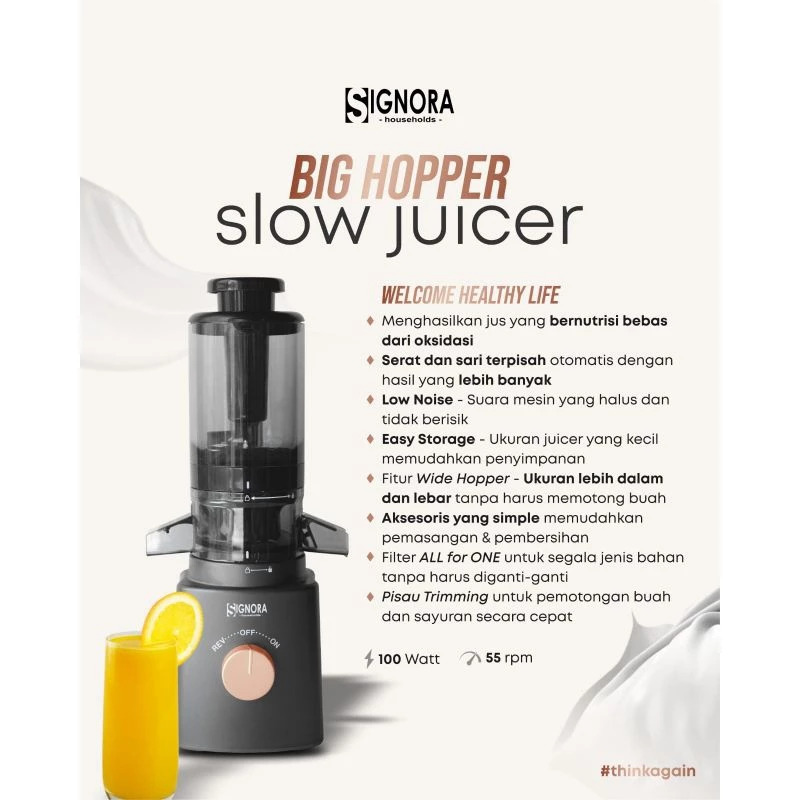 SIGNORA SLOW JUICER BIG HOPPER - Hiro Electronics