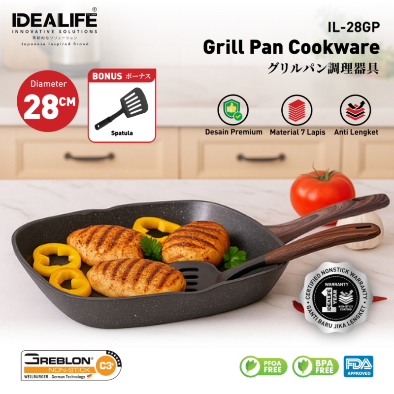 IDEALIFE IL28GP GRILLPAN 28 CM - Hiro Electronics