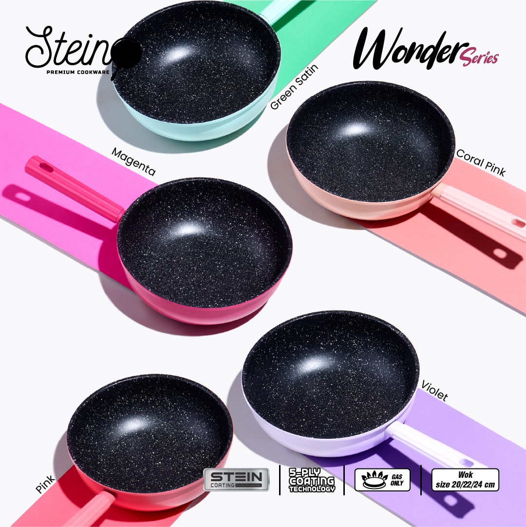 STEIN WONDERPAN WOK 24 CM CORAL PINK/GREEN SATIN/MAGENTA/VIOLET - Hiro Electronics