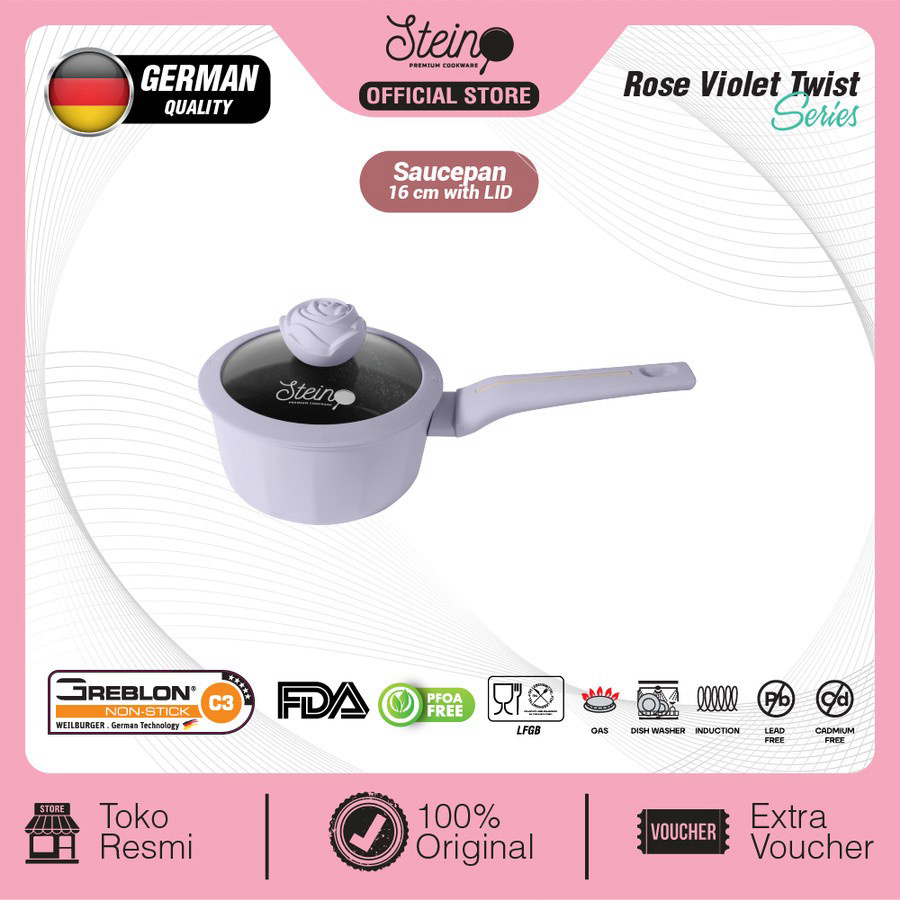 STEIN DIAMOND SAUCEPAN 16 CM ROSE VIOLET - Hiro Electronics